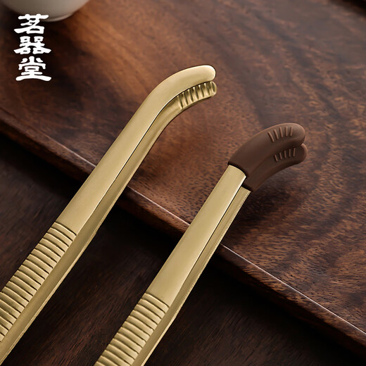Mingqitang Brass Kung Fu Tea Tweezers Cup Washing Clips Tea Clips with Anti-Slip Silicone Tea Ceremony Six Gentlemen Tea Set Accessories Brass Striped Tea Clips + Non-Slip Silicone