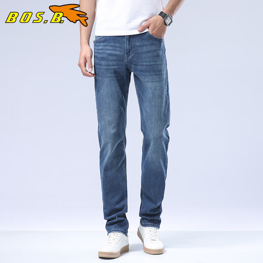 博世堡（BOS.B）飞鱼牛仔裤男秋季新款宽松直筒弹力舒适男士简约通勤休闲百搭长裤 蓝色（15780） 34( 建议160-170斤)