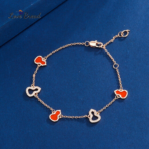 Feiyu V Jinqijia gourd bracelet electroplated 18k rose gold full of diamonds red agate small red book small gourd five-flower bracelet for women