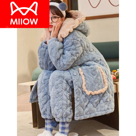猫人（MiiOW）珊瑚绒睡衣女秋冬季三层加厚加绒新款冬天夹棉法兰超家居服保暖 JY9898 M