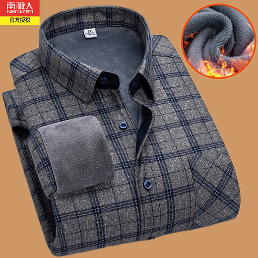 Antártico People Winter Plus Velvet Engrosada camisa de manga larga para hombres Camisa de cuadros informal de negocios de mediana edad y ancianos