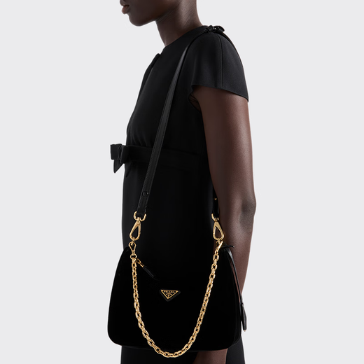 PRADA/Prada Gift Women's Prada Re-Edition Velvet Texture Mini Handbag Shoulder Bag Black