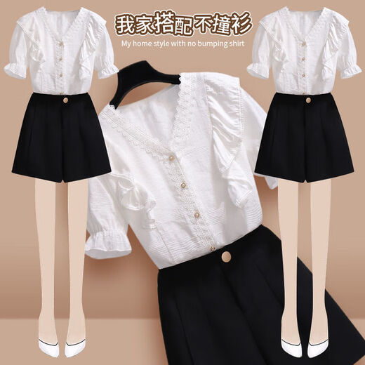 熊司令150小个子套装气质感2024大码女装韩版夏季短袖女小香风上衣 单件上衣9226款 S  建议70-85斤