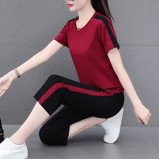 
NY-EMMA sports suit for women short-sleeved summer thin high-end stylish small casual and fashionable running suit two-piece set 683 green (crop pants set) XL (recommended 110-125 Jin [Jin equals 0.5 kg])