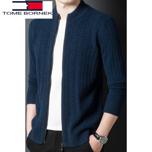 TOME BORNEK Tommy Tommy cardigan men's wool sweater cardigan 100% wool thickened warm zipper sweater jacket bright rice camel 105/M