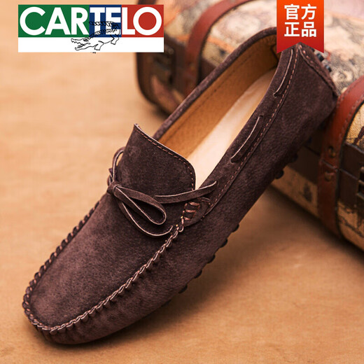 CARTELO 2025 summer new tassel bean shoes men's genuine leather frosted leather shoes fur lazy shoes casual driving shoes men black 9893 38