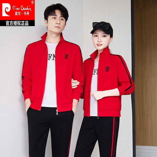皮尔卡丹红侣装2025运动套装男士休闲运动服女春秋季情侣卫衣针织 15281黑色(三件套) M 女(适合70-90斤)