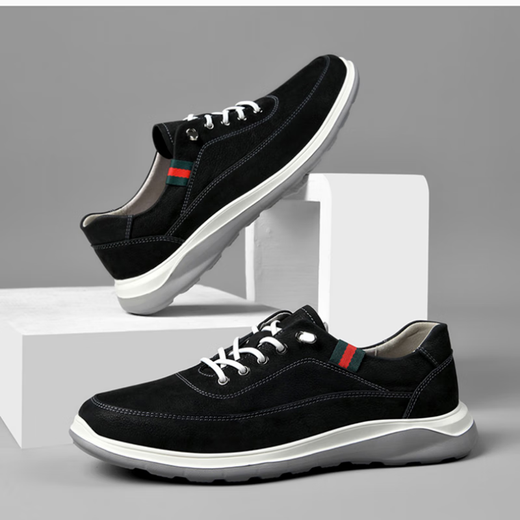 MELLEN high-end brand men's shoes new first-layer cowhide lightweight non-slip business casual leather shoes men's breathable sports sneakers black litchi pattern 39