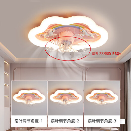 XMSJ Kinderzimmer -Lüfter Deckenleuchte Mädchen Schlafzimmer 360 Grad Schütteln Sie Kopf 6 Geschwindigkeit Kühlung Volles Spektrum Deckenleuchte 9194 Raketenventilator Light Wuji Dimming + Elf