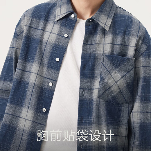 Gxgjeans men's blue plaid simple commuting loose long-sleeved shirt top for men 25th autumn new arrival blue plaid L (175) (size is too large)