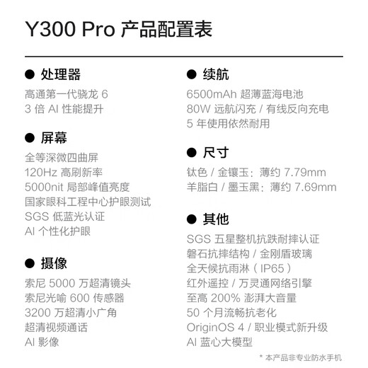 vivo Y300 Pro 8GB+128GB 钛色 国家补贴 6500mAh超薄蓝海电池 全等深微四曲屏 AI 拍照 手机