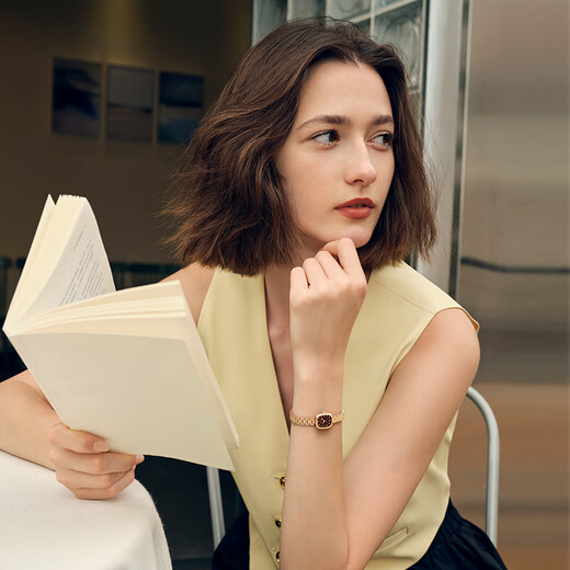 FIYTA star's same style small gold watch bamboo chain dark brown plate retro ladies watch New Year's Day gift for girlfriend