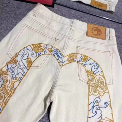 Yandian 2024 Spring and Autumn Yunteng Jeans Men's Trendy Brand Personality Big M Embroidery Print Casual Slim Straight Internet Celebrity Pants Pidi-9227 Picture Color 30