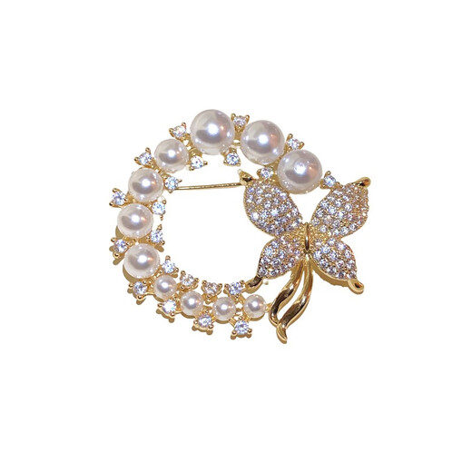 QUAMER color pearl butterfly brooch high-end women's 2023 new exquisite corsage brooch design gold