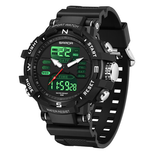 Raellis Double Display Electronic Watch Student masculin Étudiant tendance et à la mode adolescent multifonctionnel Luminal Sports Electronic Watch Male Watch 6167 Black and Blue