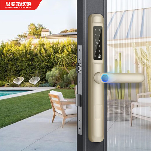 Singea思歌断桥铝智能锁户外防水指纹锁室外铝合金门推拉平移门庭院门锁 C723C-曜石黑 深度防水+蓝牙APP 防水防晒防冻