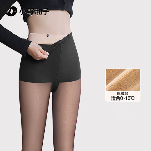 Kazuko Ono's black mercerized leg artifact autumn and winter plus velvet double layer nude feeling supernatural black translucent stockings thin pantyhose single pack thick velvet (suitable for 0-15) one size fits all replaceable double layer black - with feet -