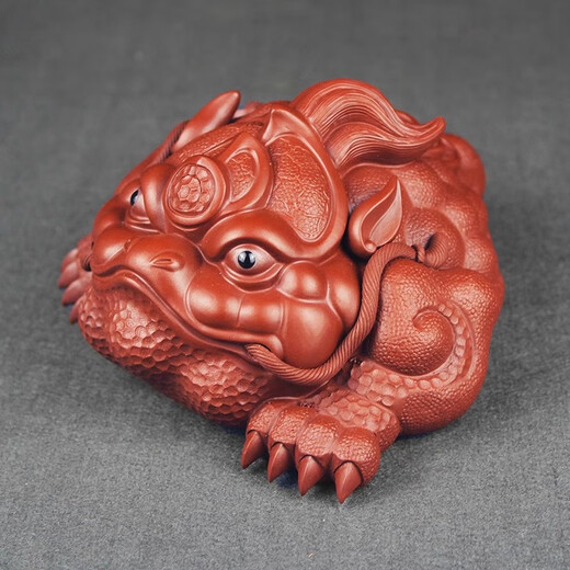 BOSSY Lucky Purple Sand Three-legged Golden Toad Tea Pet Ornament Handmade Raw Mine Dahongpao General Toad Tea Table Ornament To Attract Wealth and Gather Wealth Handmade Dahongpao Painted Golden Toad Large Size