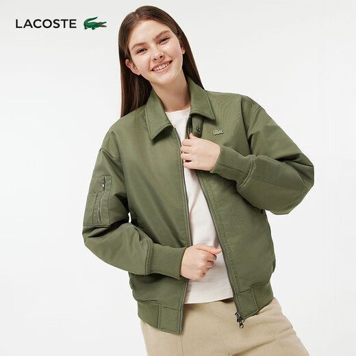 LACOSTE French crocodile women's trendy versatile flight jacket lapel cotton jacket | BF0681 BMY/khaki green M 38 /165