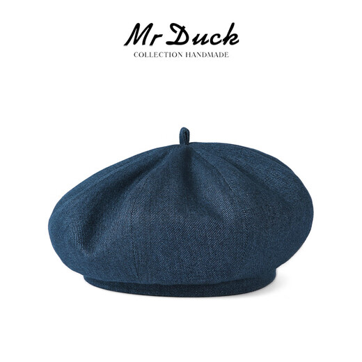 Mr DUCK Boina literaria retro japonesa teñida a mano 100% algodón para hombres y mujeres sombrero de mezclilla texturizado lavado sombrero de pintor artístico MS46718-azul vaca clásico (boina) M (adecuado para circunferencia de cabeza de 55-56 cm)