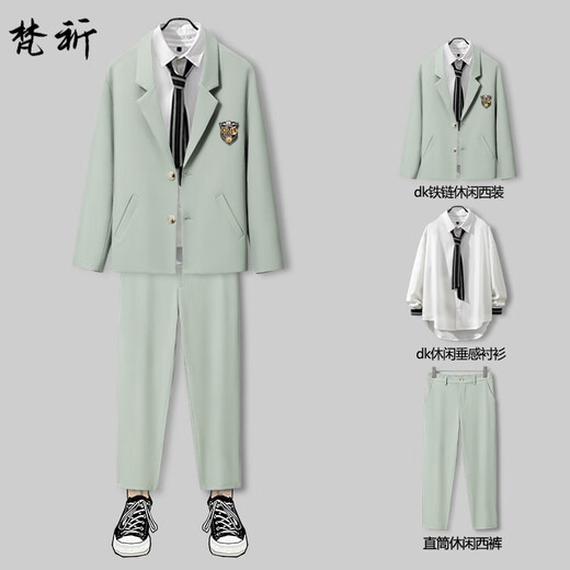 Teenage high school students adult dress suit uniform Japanese college style jacket men's trendy Korean suit men's suit clothes 3 pieces black suit + white shirt + black pants XL