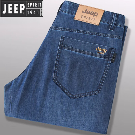 JEEP SPIRIT吉普正品天丝牛仔裤夏季宽松高腰直筒男裤中老年高端长裤子春秋季 蓝色-J723-天丝 22.1莱赛尔 29 -2尺2腰围