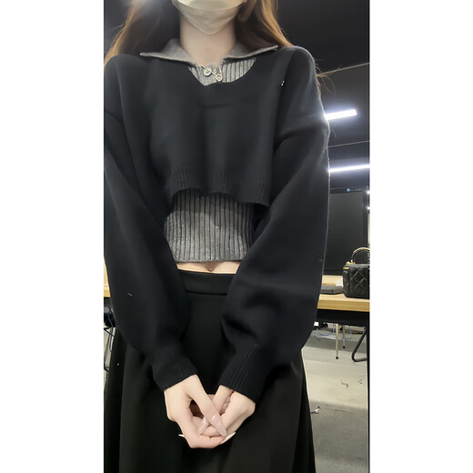 Han Lujiao (Hanlujiao) Robe d'automne Nouveau style 2025 Femme associée à un ensemble complet de robe de robe de petite sexe de style collégial Suit noir Suit en noir [ensemble en trois pièces] L [Recommandé 108-120Jin [Jin est égal à 0,5 kg]]]