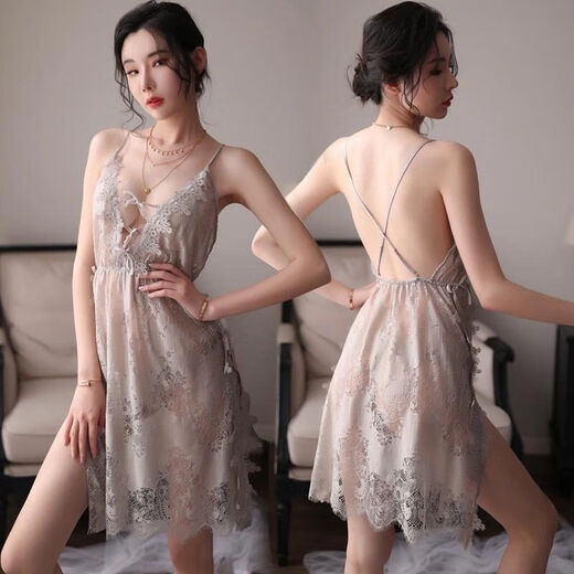 Extra large size 200Jin Jin is equal to 0.5kg Mesh lace sexy beautiful back pajamas for women fat girls summer loose pick M 80-100Jin Jin is equal to 0.5kg 725 white includes nightgown + thong