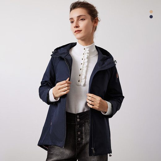 Navigare Italian small sailing windbreaker women's autumn mid-length hooded coat loose commuter windproof jacket navy blue M