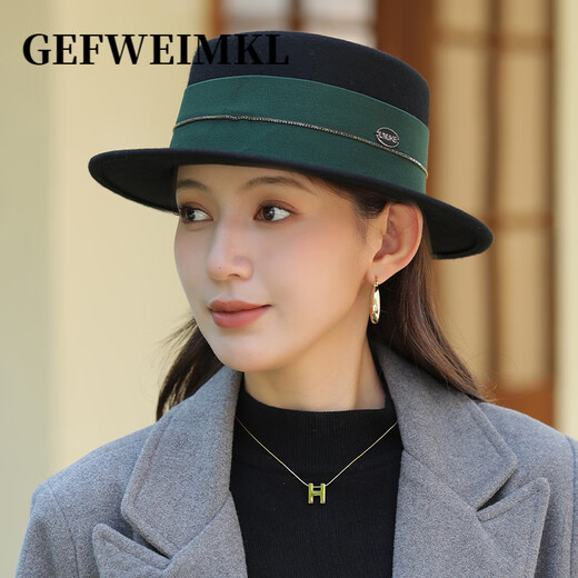 GEFWEIMKL Merino Wool Top Hat Feminine Style Socialite Spring and Autumn New Elegant and Versatile Hepburn Style Fashion Flat Top Hat Camel