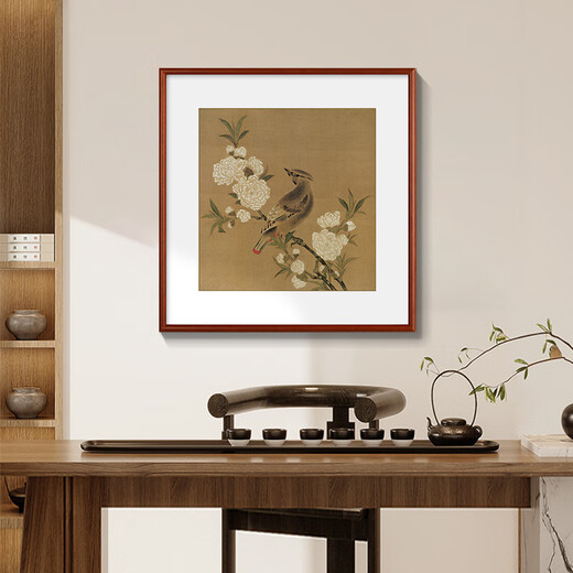 半笙宋代花鸟斗方装饰画中式名家国画客厅沙发背景墙书房茶室玄关挂画 1105款：白芙蓉 整体尺寸：40*40cm