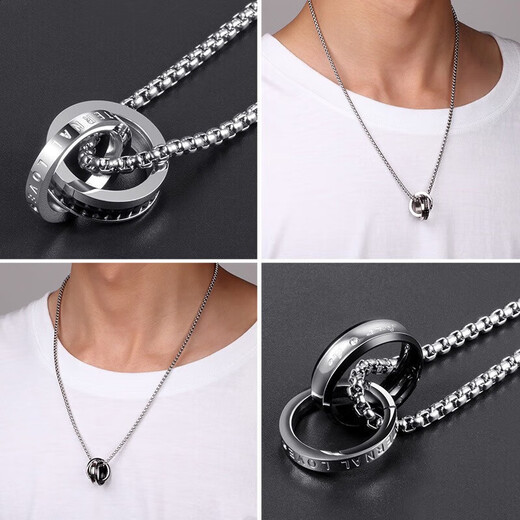 MZMZ platinum necklace men's new fashion decoration pt950 platinum double ring pendant Valentine's Day gift for boyfriend local warehouse next day delivery light luxury fashion trend necklace