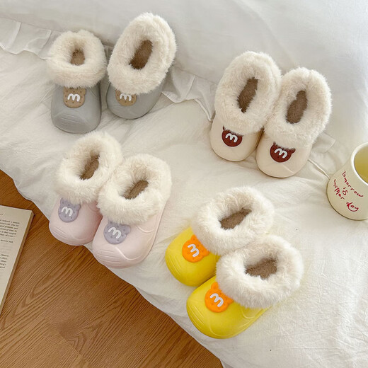 Winter baby cotton slippers cute small and medium-sized children indoor home non-slip boys and girls thickened warm cotton shoes gray-M 14 (20-21) inner length 13.5cm/foot length 12.5