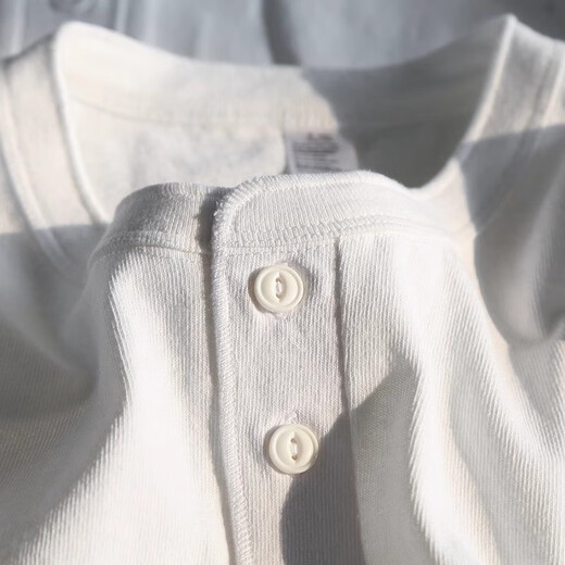 KAZUKI KURAISHI trendy brand new American high-end Henry neck long-sleeved T-shirt for men's spring and autumn cotton sweatshirt for men's base Henry shirt white L