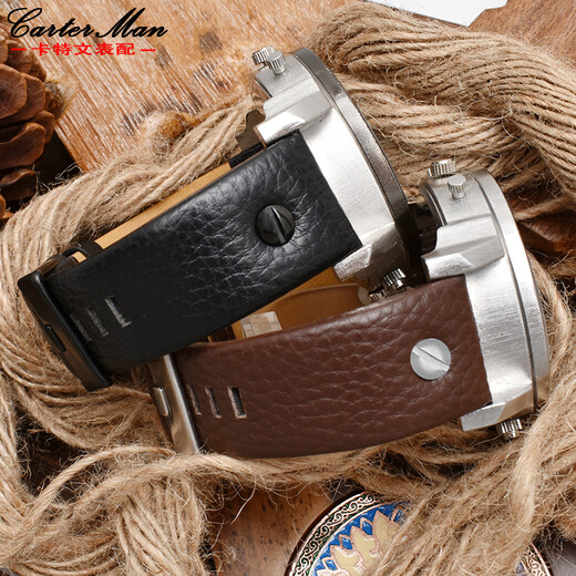 
Cartervin adapted to Diesai leather strap DZ7257 1657 4323 7314 7313 7371 series head leather black with nails silver buckle 26mm