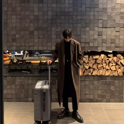 仓石一树轻奢潮牌100%高支双面羊毛大衣男中长款2026秋冬新款韩版毛呢外套 黑色 L