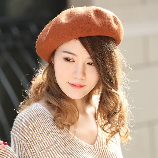 Charming Smile Wool Beret Hat Women Spring Autumn Winter Korean Style Japanese Retro Versatile Painter Hat Fashionable Bere Hat Warm Hat Caramel Color One Size (56-58cm)