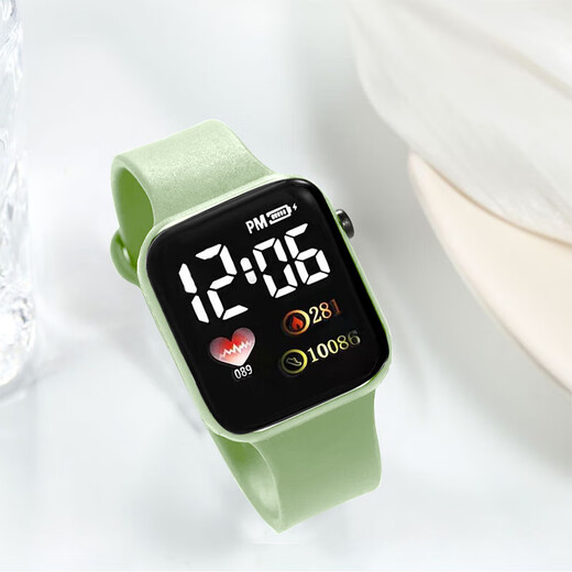 Other brands of high-looking LED watches, fashionable square student technology sense, super luminous digital personality movement, dark green