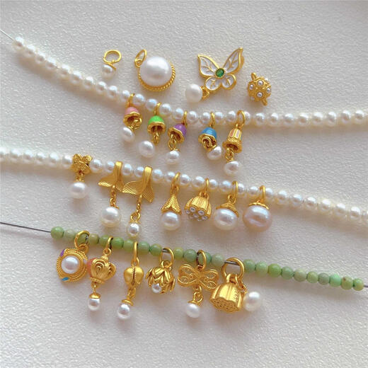 
DRJEFUN925 ancient silver gold-plated accessories enamel butterfly pearls dripping lotus pendant magnolia pendant DIY bracelet bracelet knitting S693 single