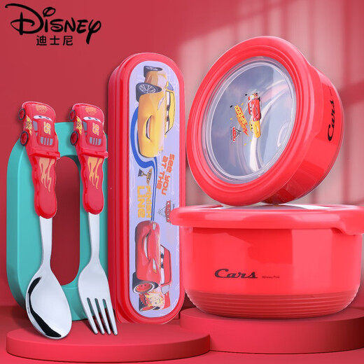 迪士尼（Disney）儿童碗防摔防烫米奇3岁6卡通5吃饭4不锈钢8餐具套装7宝宝碗 4877米奇红580ml