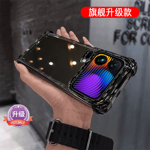 Jipai Xiaomi 17 mobile phone case with air bag and anti-fall Xiaomi 17pro silicone protective case lens all-inclusive anti-fall Xiaomi 17promax electroplating transparent transparent men and women simple model graphite black four-corner airbag anti-fall Xiaomi 17Pro (large hole free lens film)