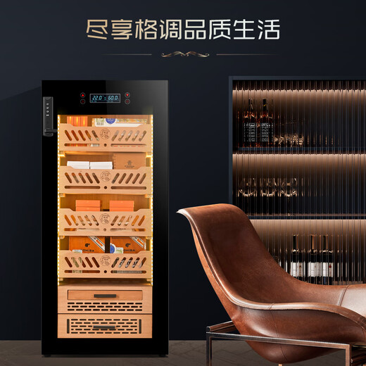 Huilai COMEBACK YC1800 constant temperature and humidity humidor cedar wood ammonia removal humidifier mini cigar cabinet refrigerator cedar wood cabinet 1 flat + 3 baskets