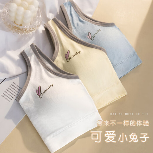 俞兆林少女内衣固定杯学生高初中生女童发育期儿童裹胸纯色小背心文胸罩 YZL-甜系小兔（白色+肤色）2件装 均码（65-120斤）