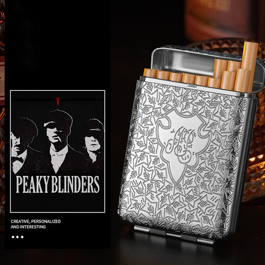 Ruoyan Peaky Blinders three-open metal cigarette case portable Shelby 20-pack slim automatic pop-up silver cigarette holder