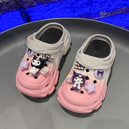 Qisiman Kinderschuhe für Mädchen Gradientenloch Schuhe Sommer 2024 Kulomi Girls Beach Bag Sandalen Nicht rutschende Eltern-Kind-Upgrade Weiß Pink 30 innere Länge 195 cm