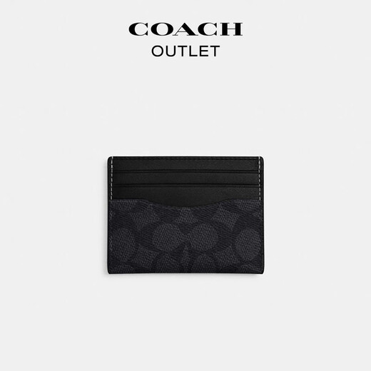 COACH Outlet Men's Classic Logo Presbyopia Slim ID Card Holder Coin Purse Charcoal/Black