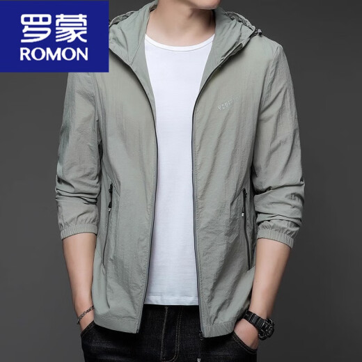Romon Summer Casual Sun Protection Ropa hombres Summer delgado al aire libre Capeta UV Protección UV Ropa para hombres N9928 Mist Blue M 170 105-120Jin [Jin equivale a 0.5 kg]