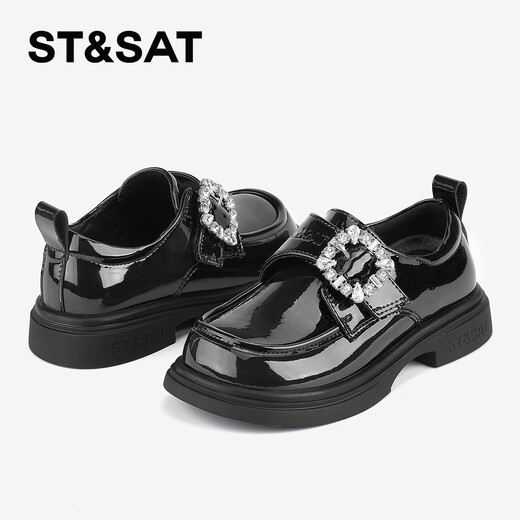 Saturday Children's Shoes Girls Small Leather Shoes Spring New Children's Fashion British Performance Shoes Obsidian Black 34