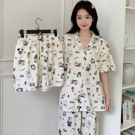 Pajamas Женские Трехступенчатые милые мультипликационные животные для весны и лета для симпатичных мультфильмов для открытой одежды и симпатичной домашней одежды Kk14107 2xl [Рекомендуется 135-145Jin [Jin равняется 0,5 кг]]]