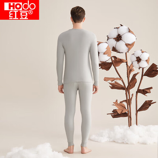 Red Bean Underwear Men's Pure Cotton Autumn Clothes and Autumn Pants Men's Bottoming Round Neck Thin Couple Thermal Underwear Light Silver Gray